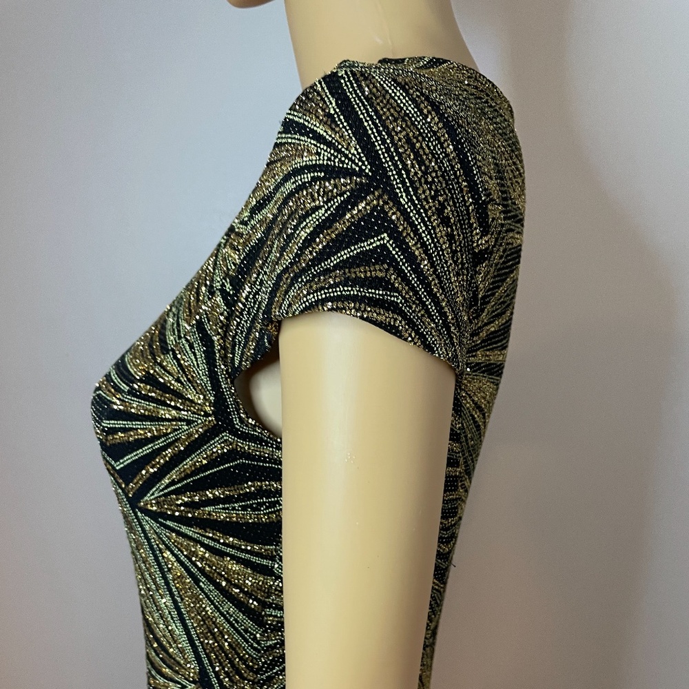 Black gold silver metallic short sleeve maxi dress - Picture 6 of 10